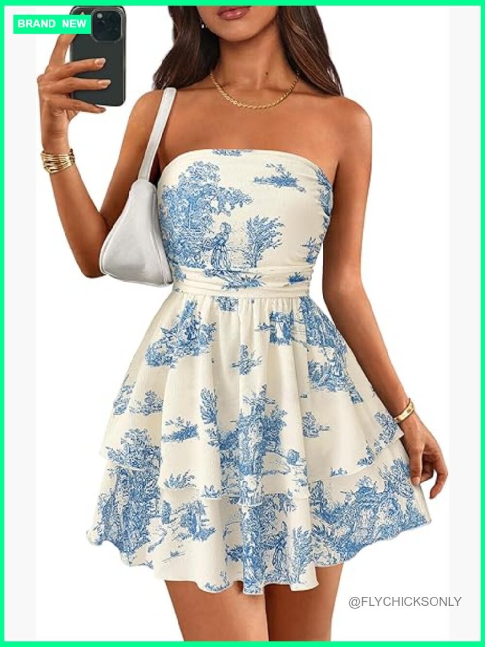 Strapless Mini Dress with Smocked Back and Ruffle Details